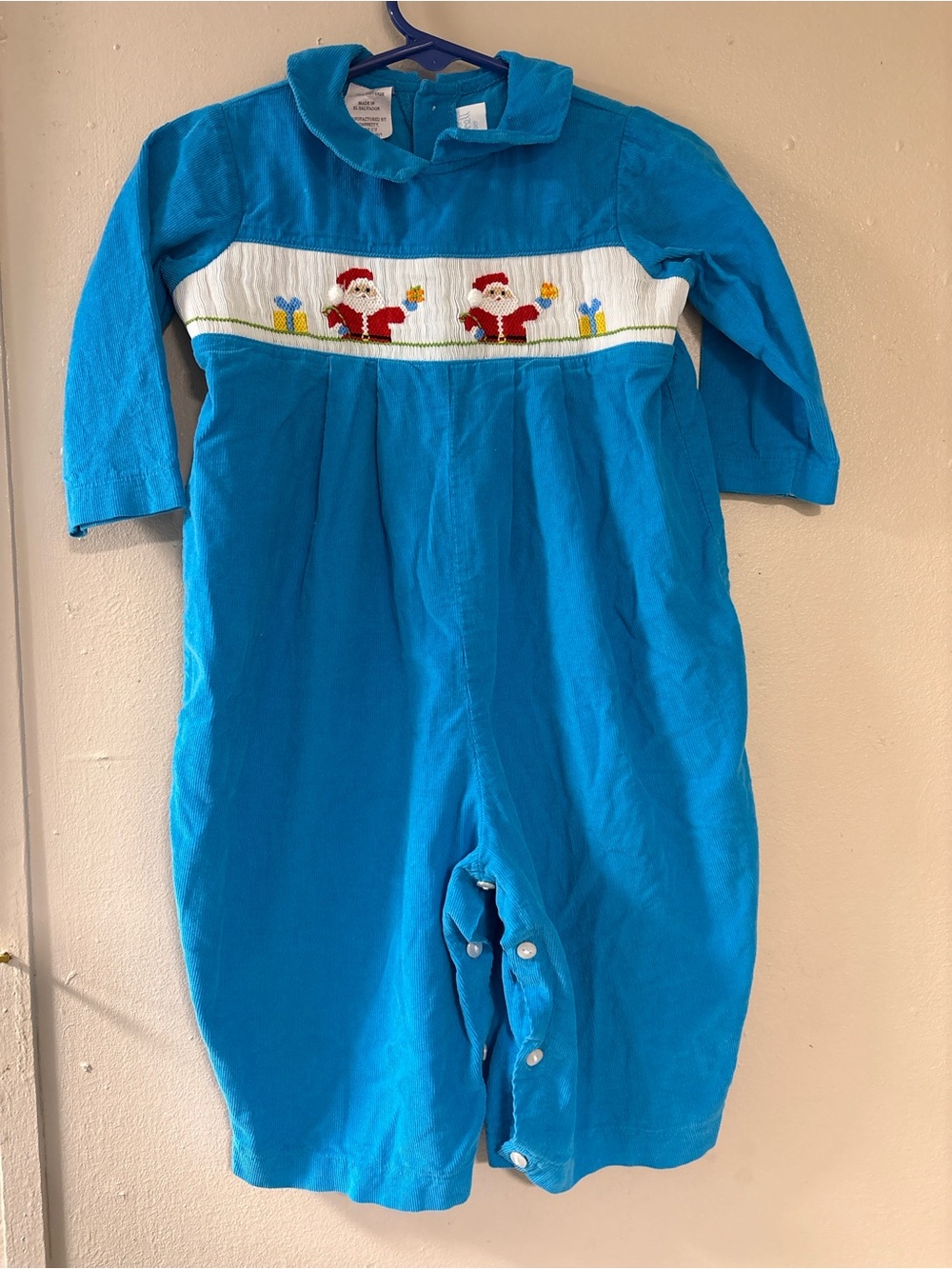 Blue Kids Holiday Smocked One-Piece Romper 18M